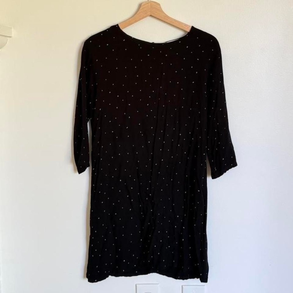 Marine Layer Black Polka Dot Mini Dress • Soft Stretch Tee Dress • Size M
